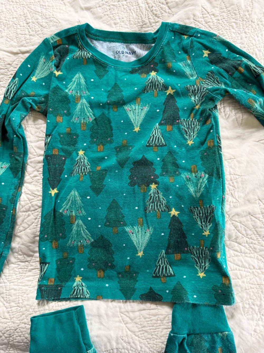Old Navy Teal Kids' Christmas Tree Long-Sleeve PJ set